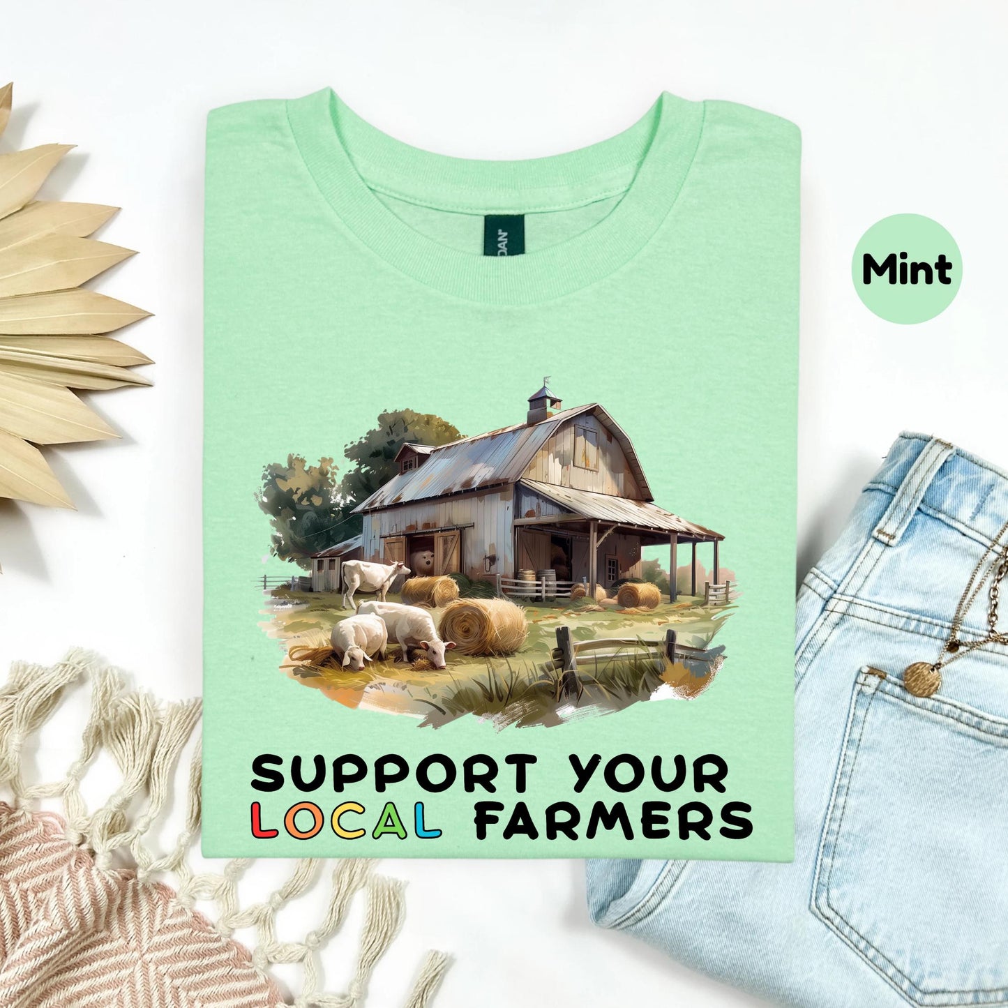 Eco Friendly Farm Support Shirt,Sustainable Organic Food Tee,Pasture Scene Graphic Tshirt for Earth Lovers 2506C001
