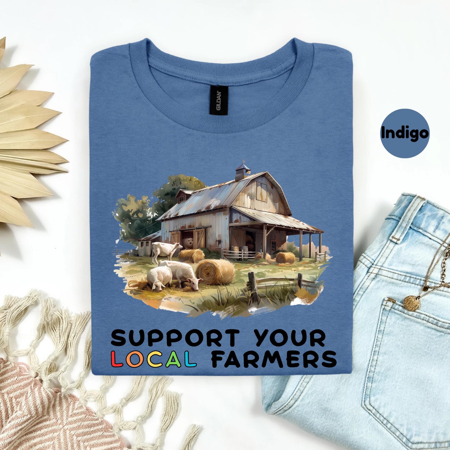 Eco Friendly Farm Support Shirt,Sustainable Organic Food Tee,Pasture Scene Graphic Tshirt for Earth Lovers 2506C001