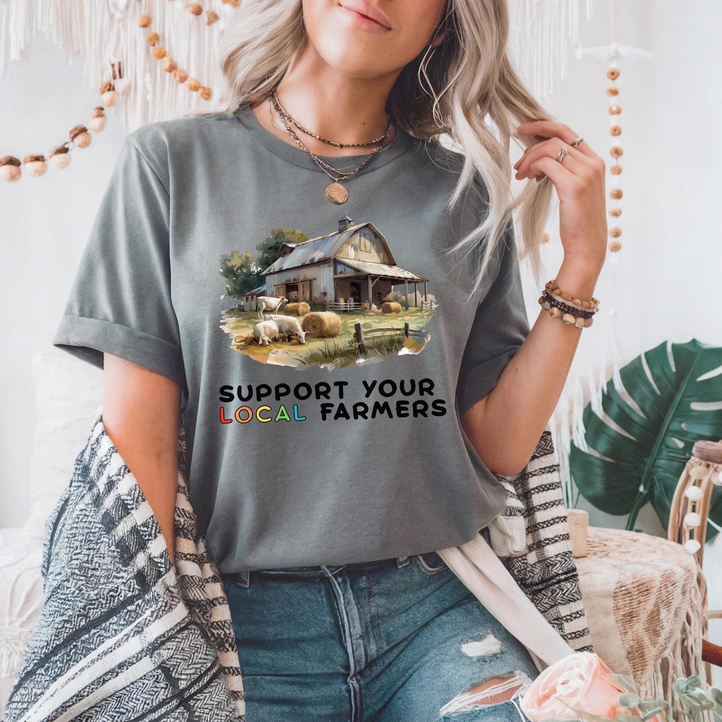 Eco Friendly Farm Support Shirt,Sustainable Organic Food Tee,Pasture Scene Graphic Tshirt for Earth Lovers 2506C001