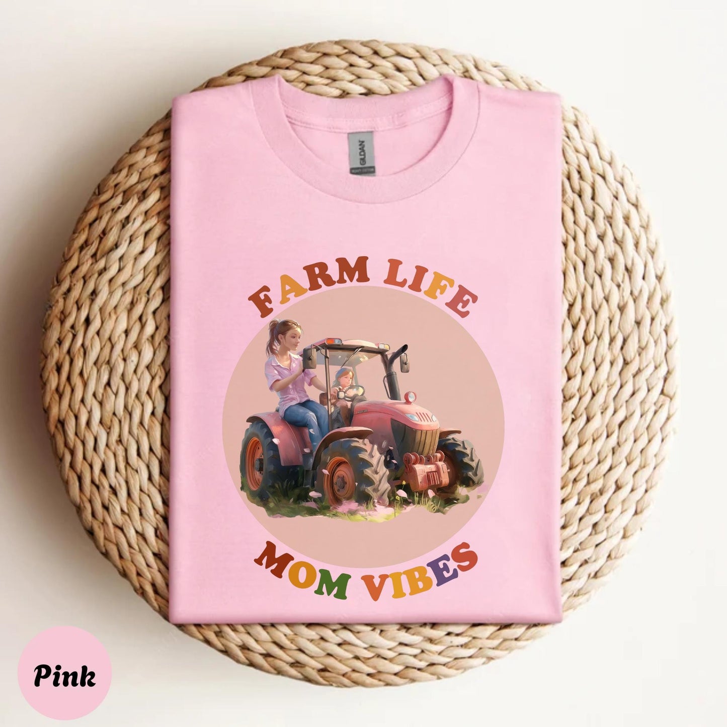 Farm Life Mom Vibes Shirt, Cute Mother Daughter Tractor Tee, Country Girl Aesthetic Outfit, Matching Mom Shirt 2506C004