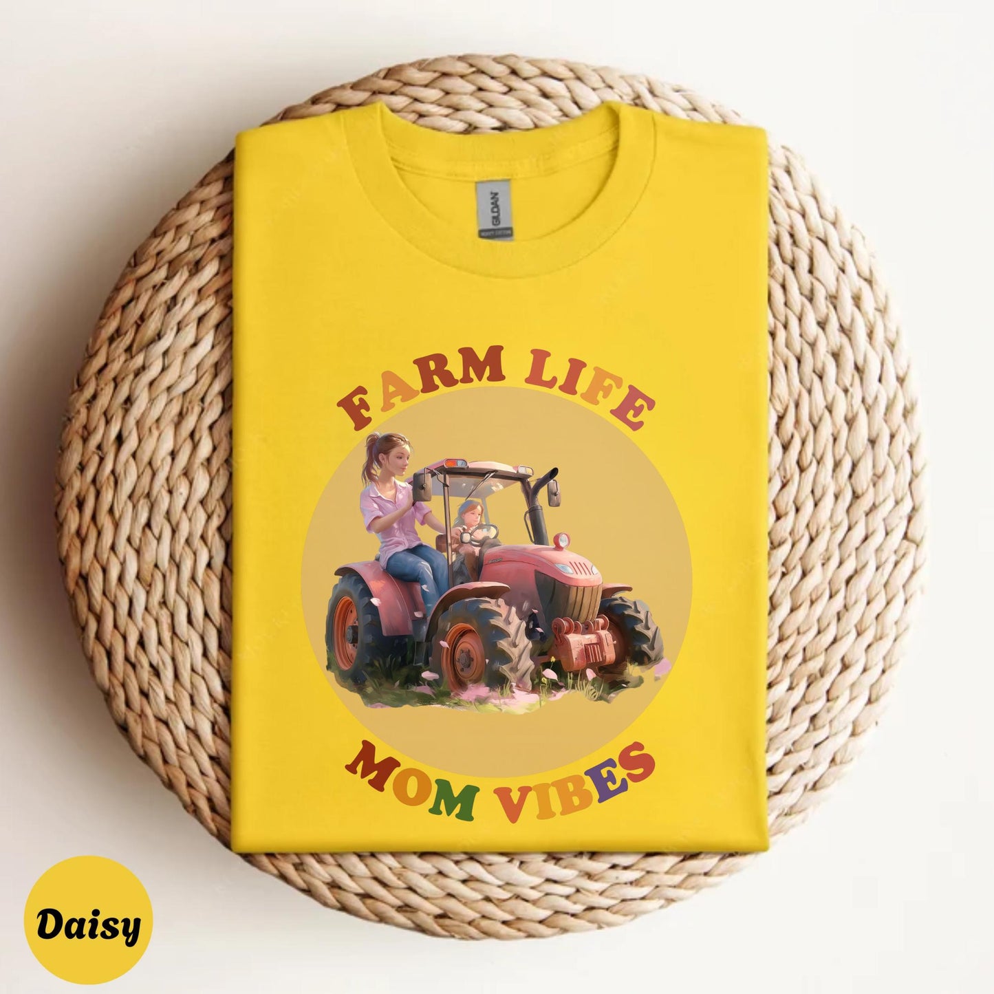 Farm Life Mom Vibes Shirt, Cute Mother Daughter Tractor Tee, Country Girl Aesthetic Outfit, Matching Mom Shirt 2506C004