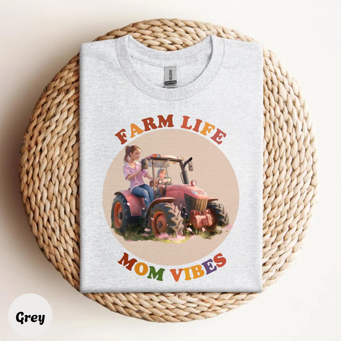 Farm Life Mom Vibes Shirt, Cute Mother Daughter Tractor Tee, Country Girl Aesthetic Outfit, Matching Mom Shirt 2506C004