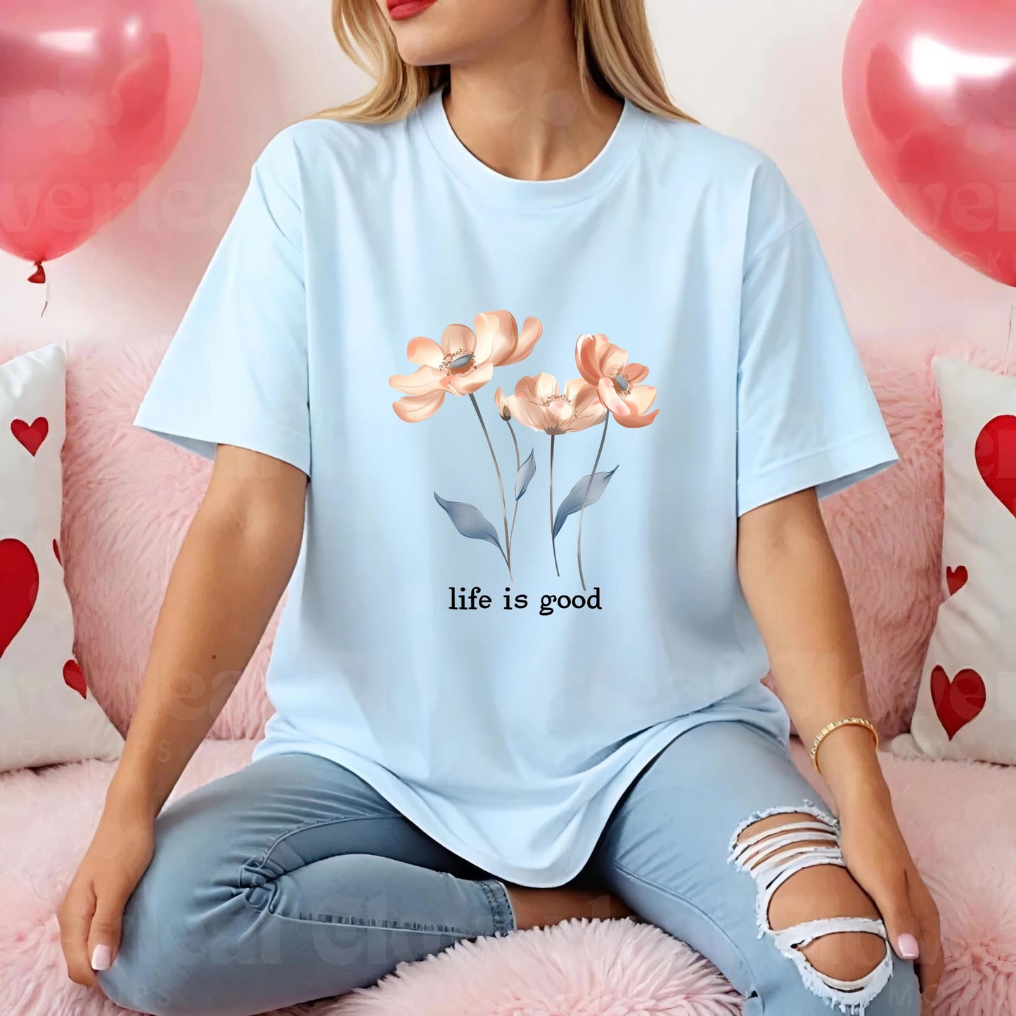 Minimal Floral Life Is Good Shirt Women’s Motivational Quote Tee Modern Graphic TShirt Soft Calm Self Care Daily Outfit AA109