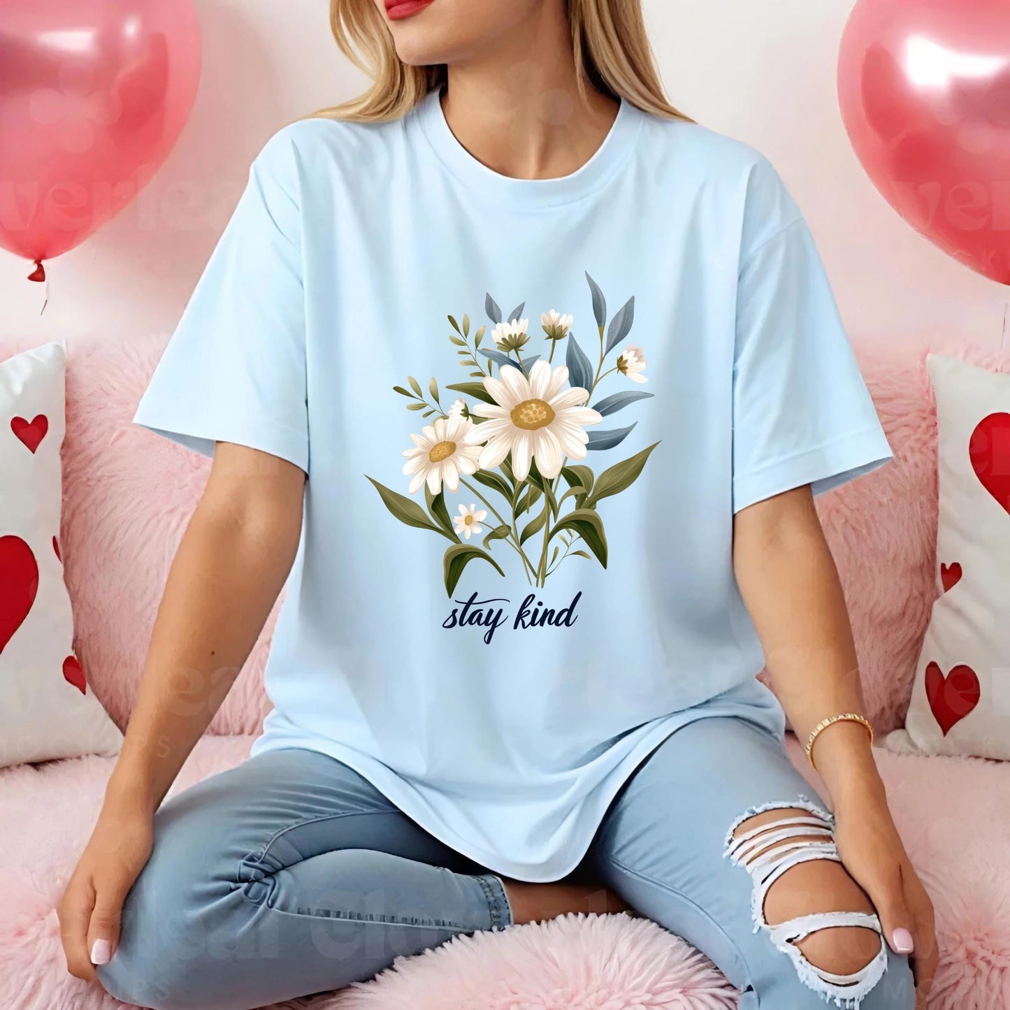 Minimalist Floral Stay Kind Shirt Mindful Living Tee Positive Affirmation TShirt for Women Calm Energy Comfortwear Style AA111