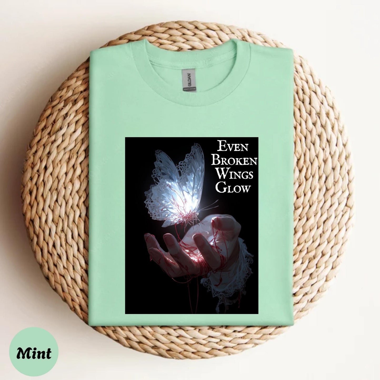 Emotional Goth Butterfly Shirt Even Broken Wings Glow T-Shirt for Healing Souls Dark Aesthetic Tee for Women and Men AA44