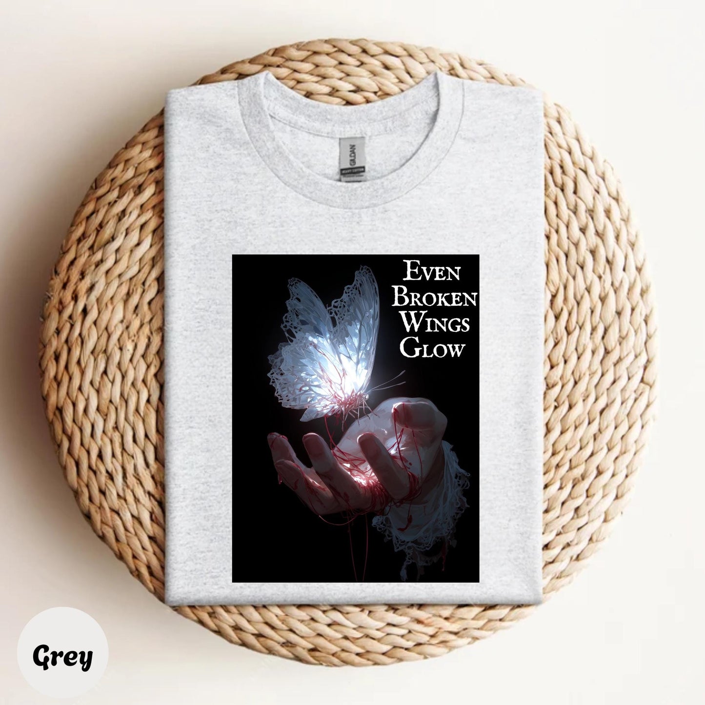 Emotional Goth Butterfly Shirt Even Broken Wings Glow T-Shirt for Healing Souls Dark Aesthetic Tee for Women and Men AA44