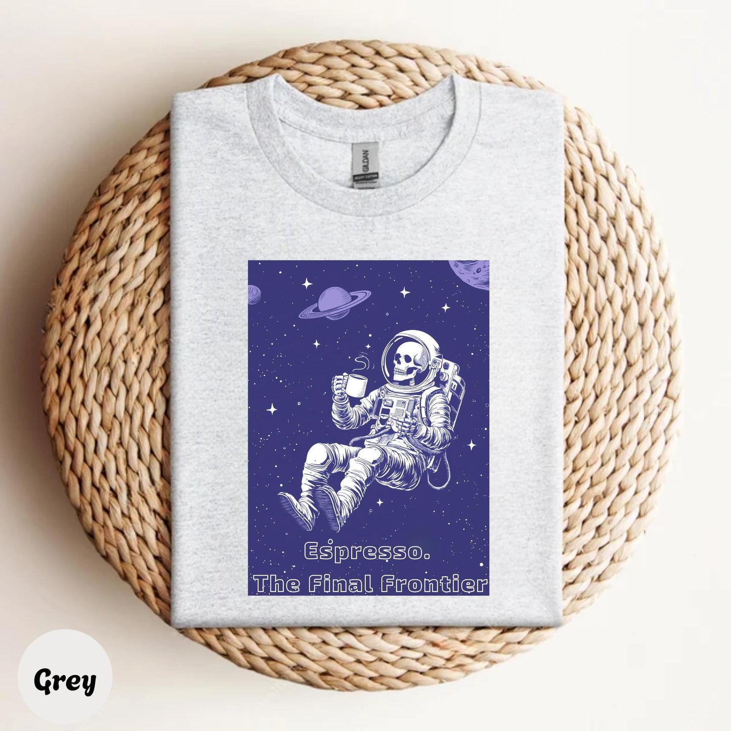 Espresso Astronaut Shirt Funny Space Coffee Tee for Men Galaxy Skeleton Humor Gift for Sci-Fi and Caffeine Lovers AA40