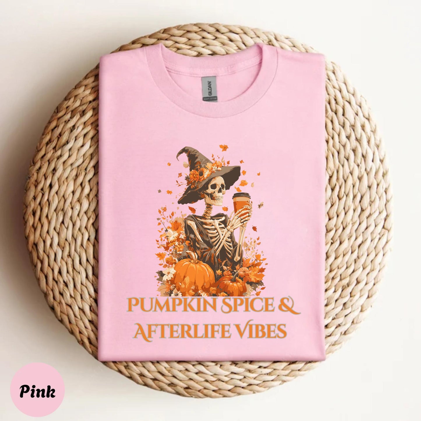 Gothic Pumpkin Skeleton Shirt Vintage Halloween Coffee Tee Afterlife Humor T-Shirt for Spooky Season Unisex AA38
