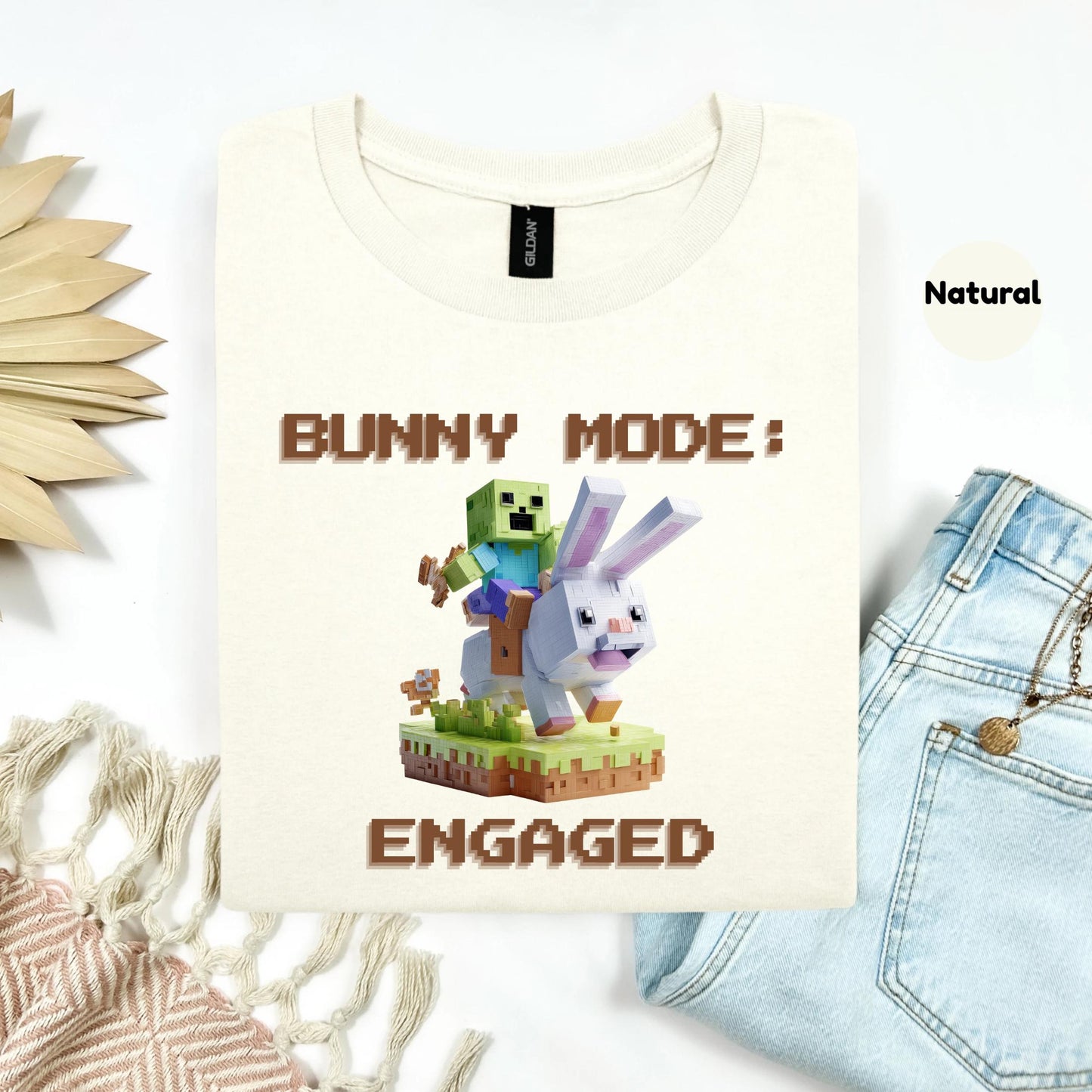 Funny Bunny Mode Pixel Shirt Gamer Humor Tee for Men Teens Blocky Bunny Rider Graphic T-Shirt Gift Idea AA35