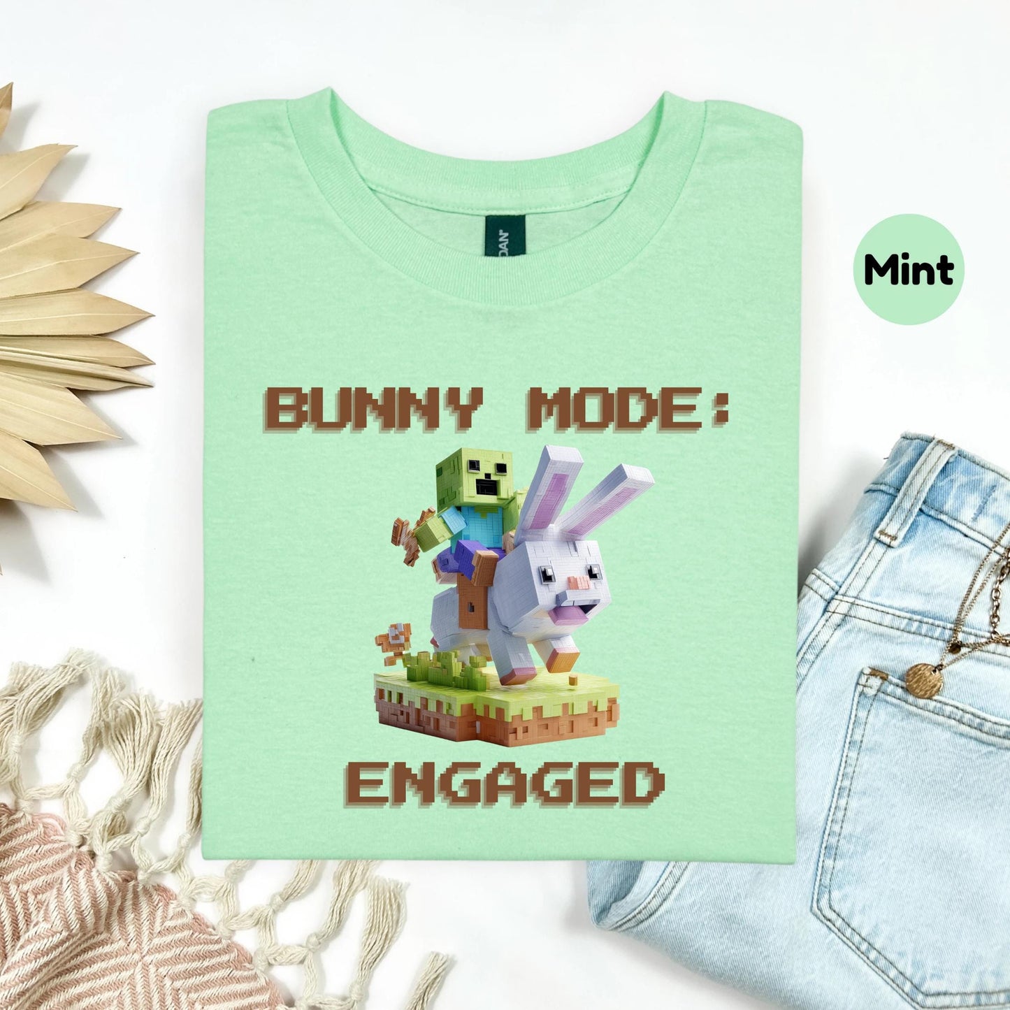 Funny Bunny Mode Pixel Shirt Gamer Humor Tee for Men Teens Blocky Bunny Rider Graphic T-Shirt Gift Idea AA35