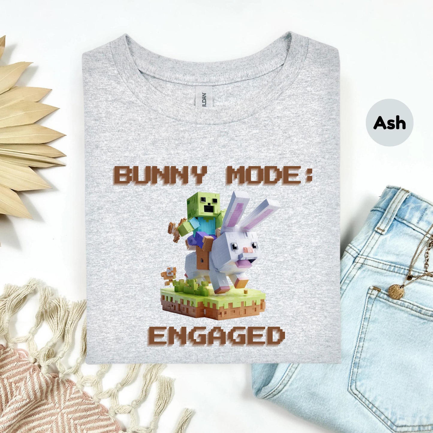 Funny Bunny Mode Pixel Shirt Gamer Humor Tee for Men Teens Blocky Bunny Rider Graphic T-Shirt Gift Idea AA35