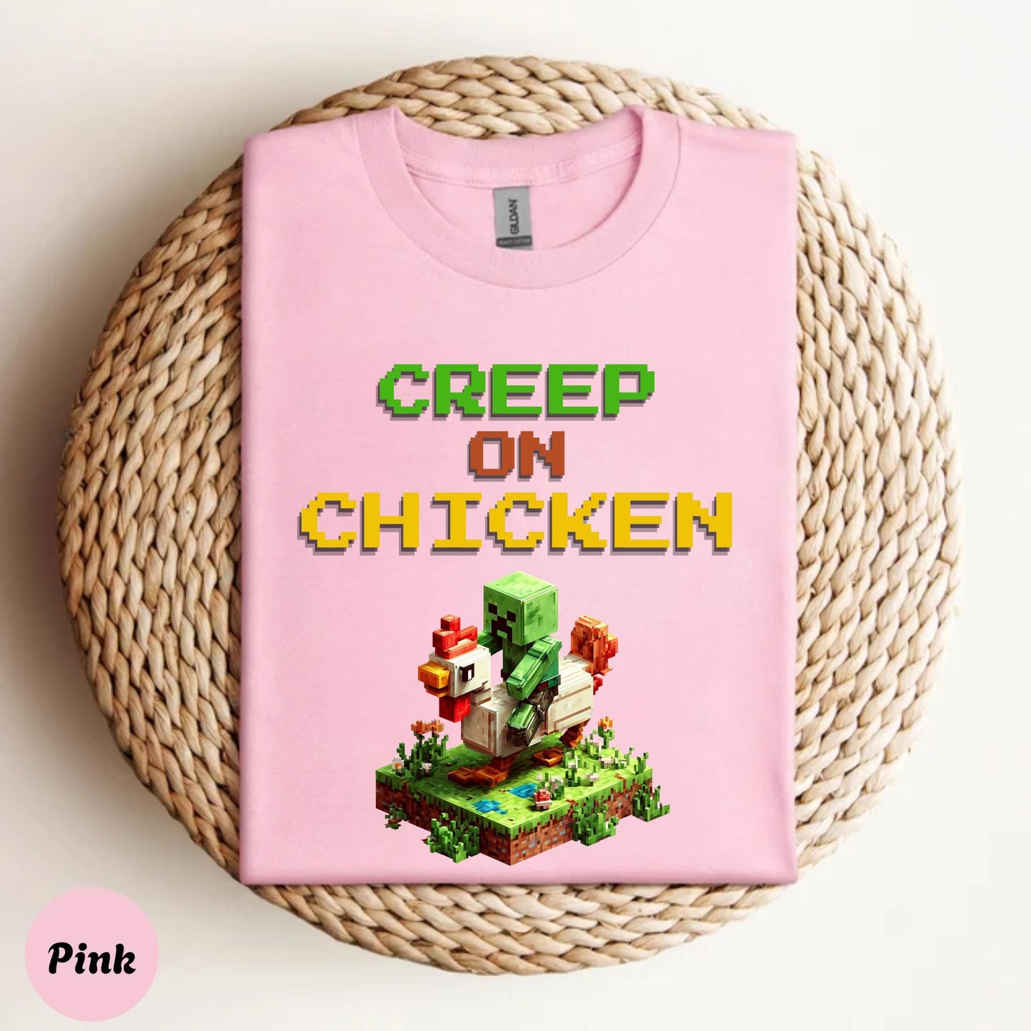 Funny Pixel Chicken Shirt Gamer Meme Graphic Tee for Teens Boys Retro Block Chicken Rider T-Shirt AA32