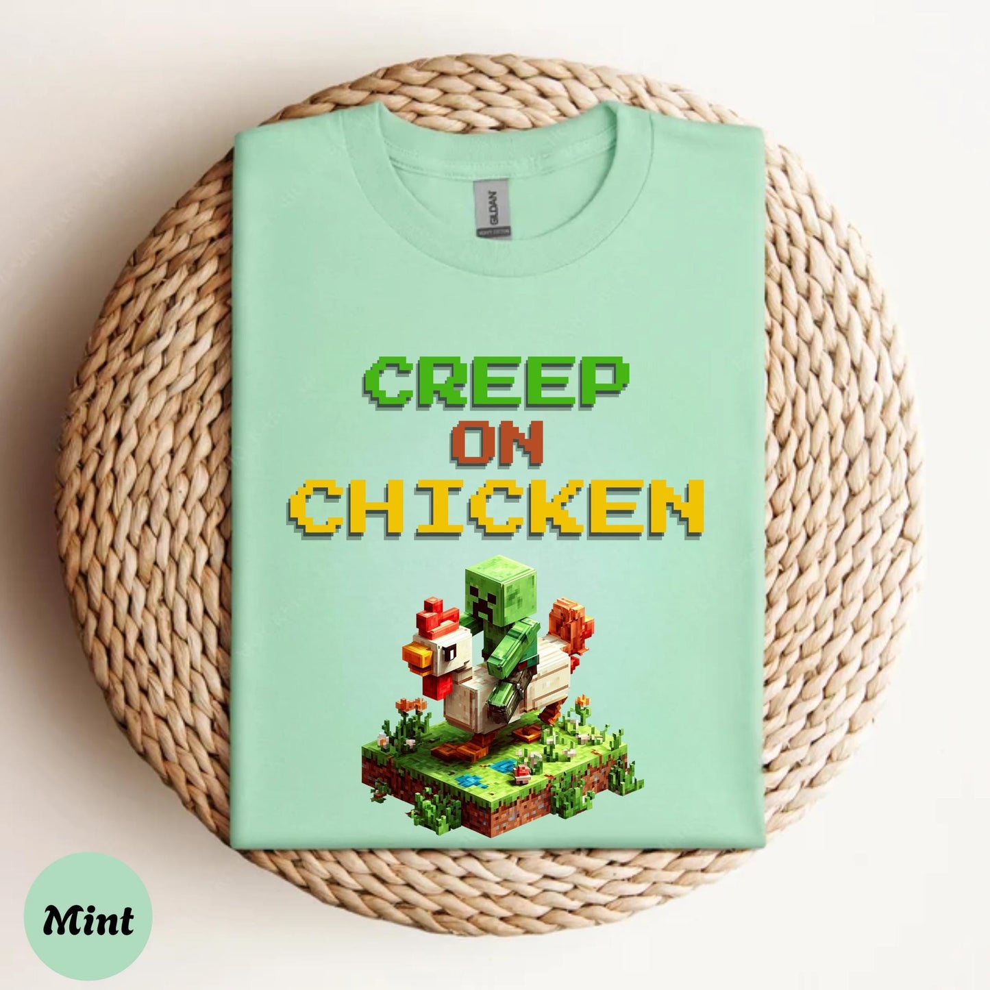 Funny Pixel Chicken Shirt Gamer Meme Graphic Tee for Teens Boys Retro Block Chicken Rider T-Shirt AA32