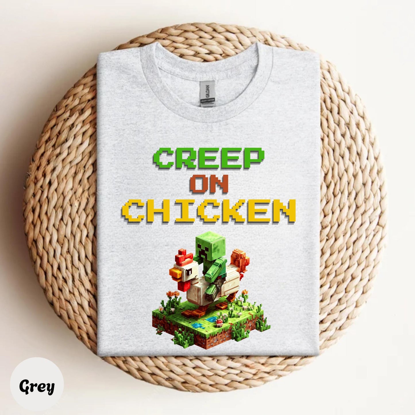 Funny Pixel Chicken Shirt Gamer Meme Graphic Tee for Teens Boys Retro Block Chicken Rider T-Shirt AA32