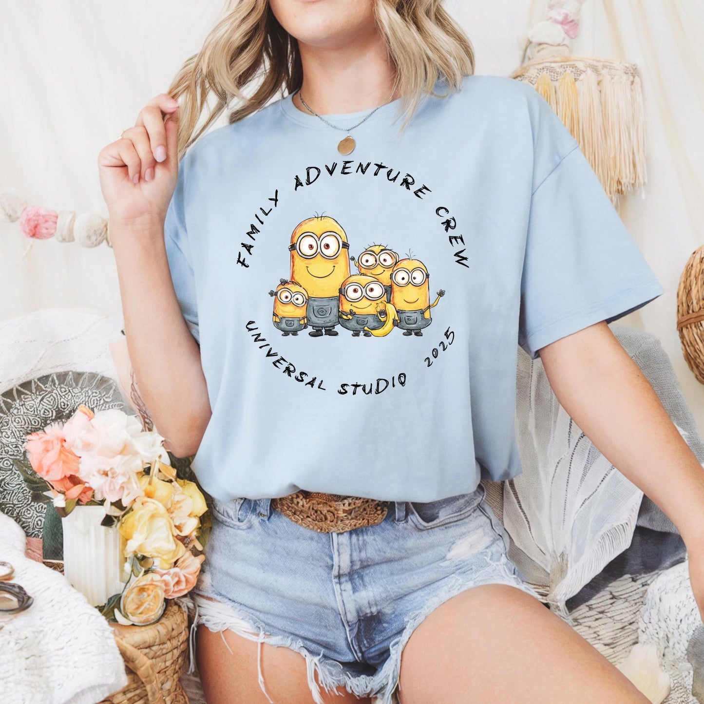 Funny Yellow Cartoon Crew Shirt for 2025 Trip, Group Adventure Tee for Friends, Matching Amusement Day Outfit AA20