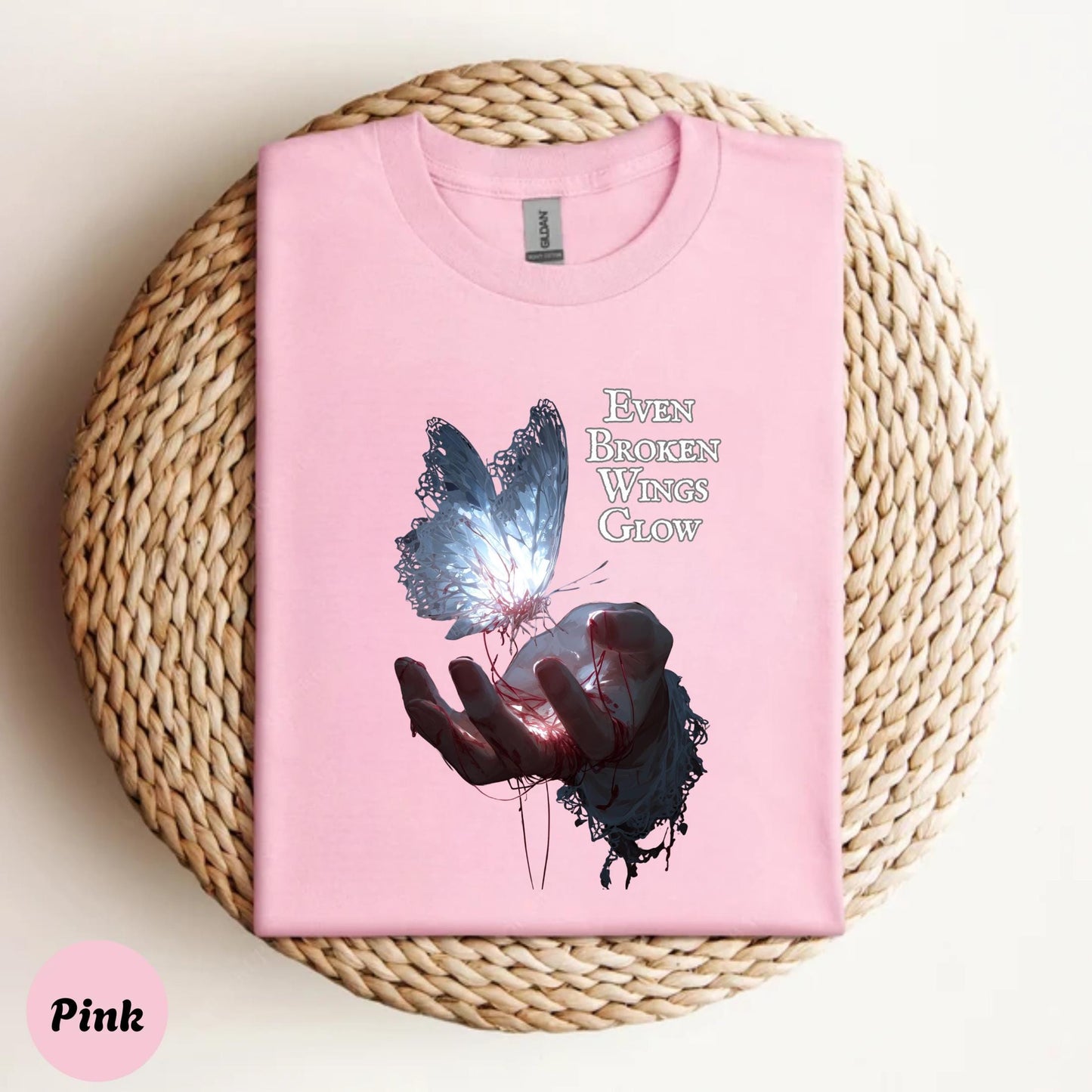 Empowering Butterfly Shirt for Healing, Broken Wings Glow Graphic Tee, Aesthetic Mental Health Gift for Her Him AA44