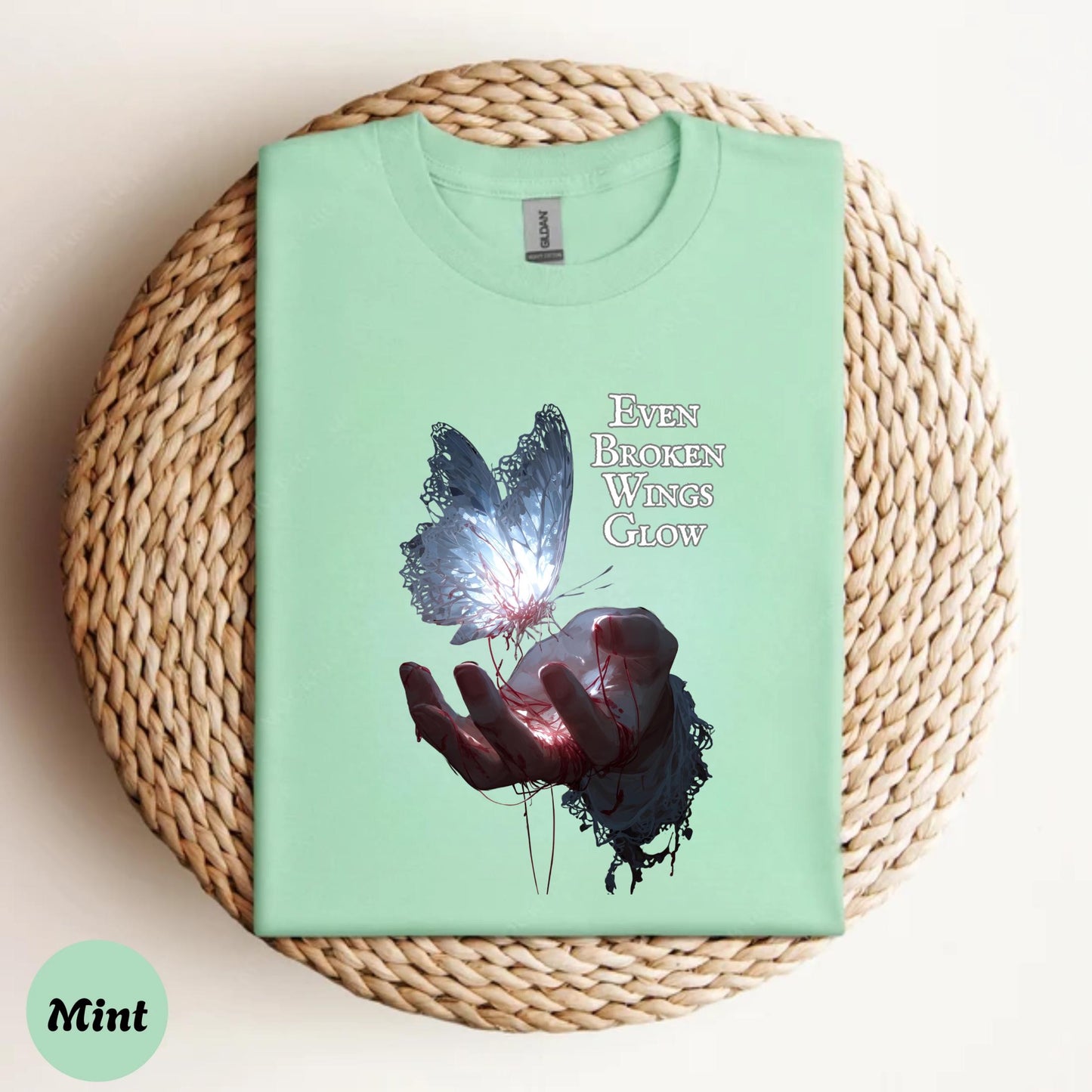Empowering Butterfly Shirt for Healing, Broken Wings Glow Graphic Tee, Aesthetic Mental Health Gift for Her Him AA44