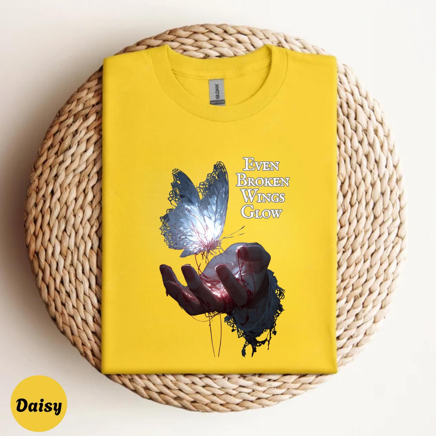 Empowering Butterfly Shirt for Healing, Broken Wings Glow Graphic Tee, Aesthetic Mental Health Gift for Her Him AA44