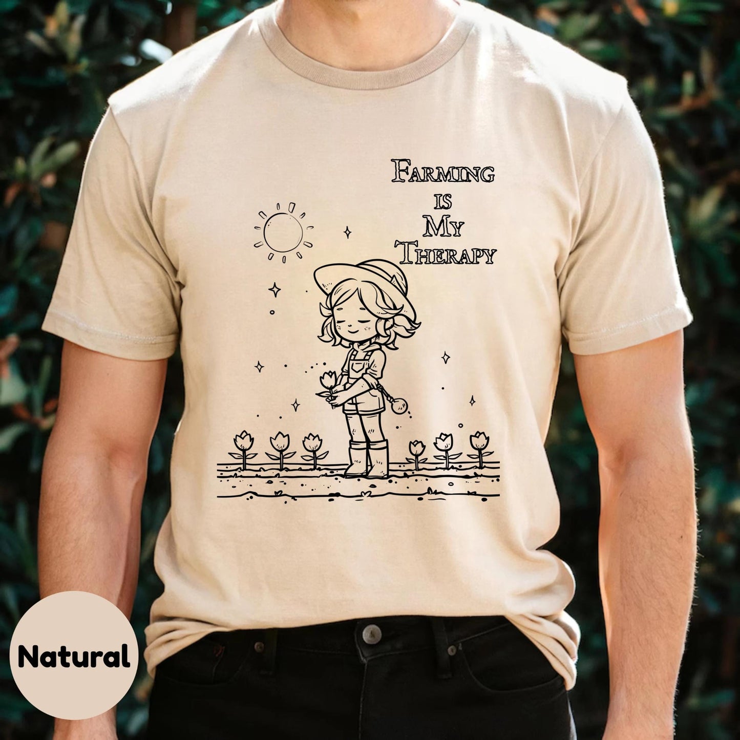 Cute Kawaii Farming Therapy Shirt, Cartoon Farmer Girl Tee, Wholesome Gardening Gift for Plant Moms and Teens AA47