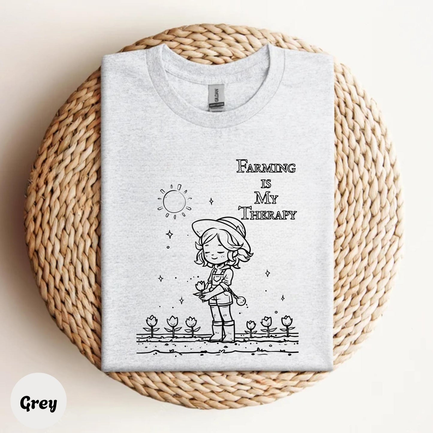 Cute Kawaii Farming Therapy Shirt, Cartoon Farmer Girl Tee, Wholesome Gardening Gift for Plant Moms and Teens AA47