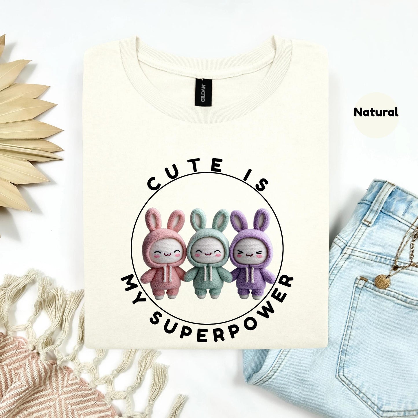 Cute Bunny Kawaii T-Shirt for Girls - Pastel Plush Outfit Tee - Cute Is My Superpower Shirt for Softcore Lovers AA58