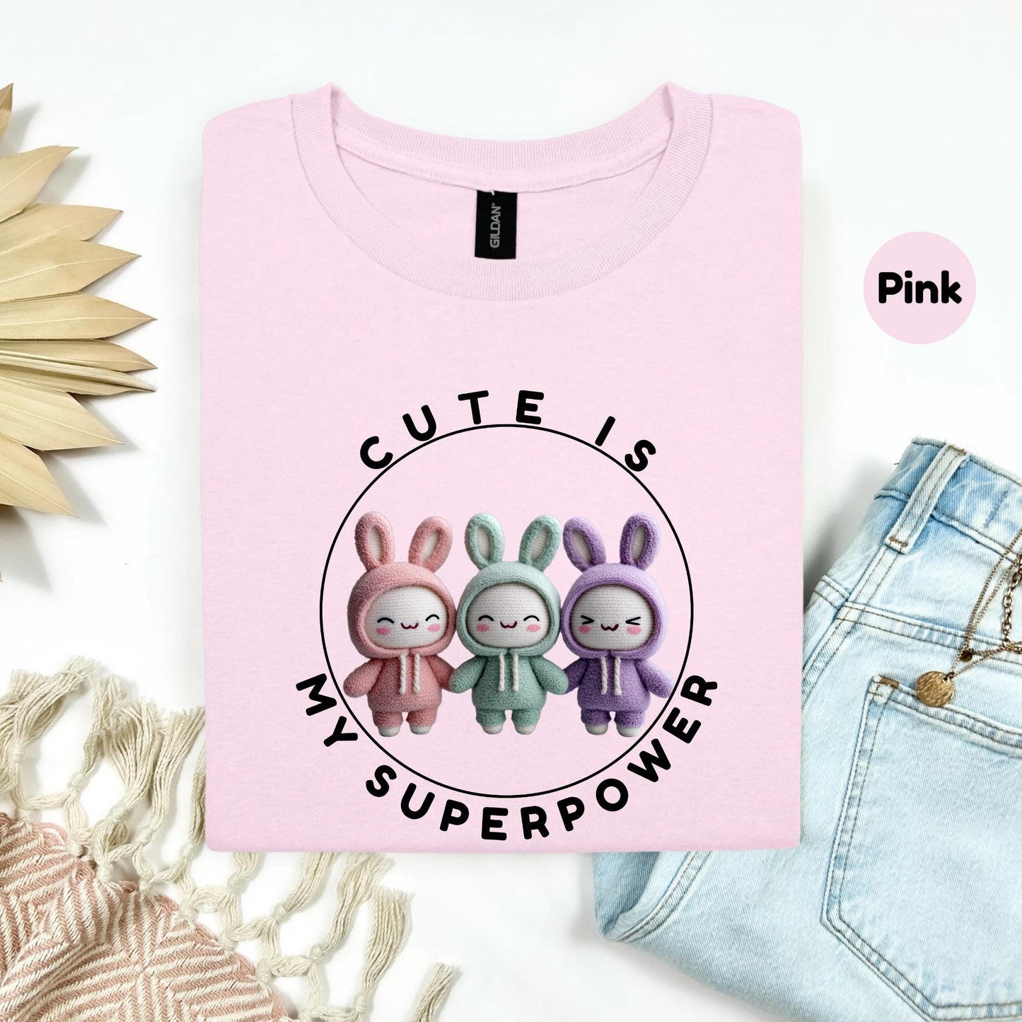 Cute Bunny Kawaii T-Shirt for Girls - Pastel Plush Outfit Tee - Cute Is My Superpower Shirt for Softcore Lovers AA58