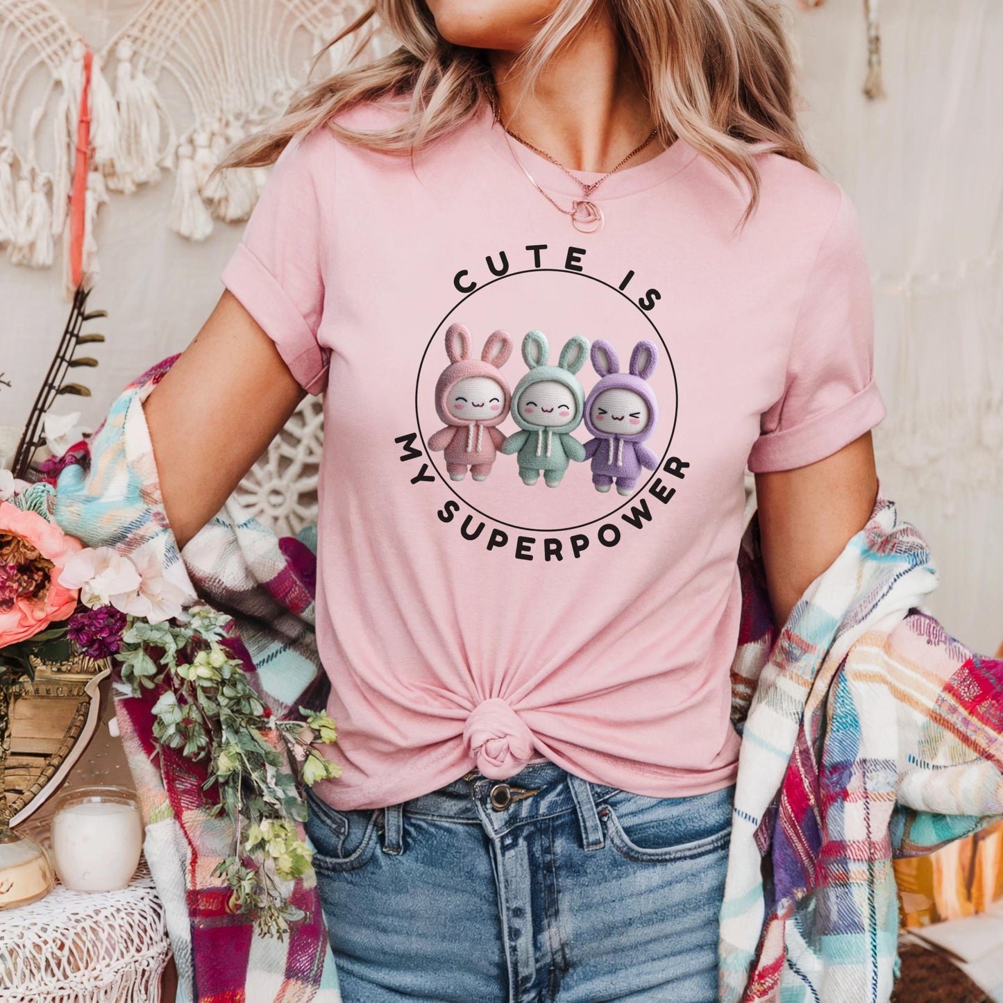 Cute Bunny Kawaii T-Shirt for Girls - Pastel Plush Outfit Tee - Cute Is My Superpower Shirt for Softcore Lovers AA58