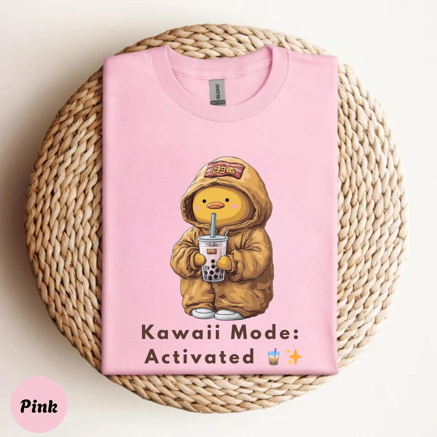 Cute Couple Boba Shirt - Cozy Duck in Hoodie Graphic Tee - Kawaii Mode Activated Funny Gift for Boyfriend or Girlfriend AA62