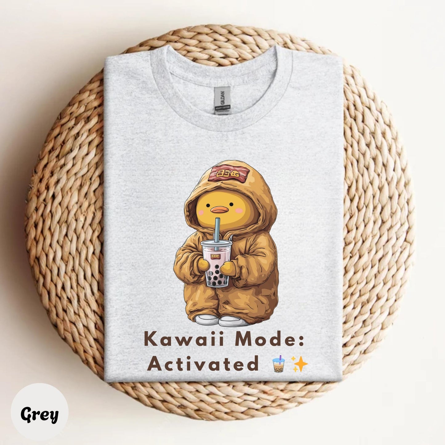Cute Couple Boba Shirt - Cozy Duck in Hoodie Graphic Tee - Kawaii Mode Activated Funny Gift for Boyfriend or Girlfriend AA62