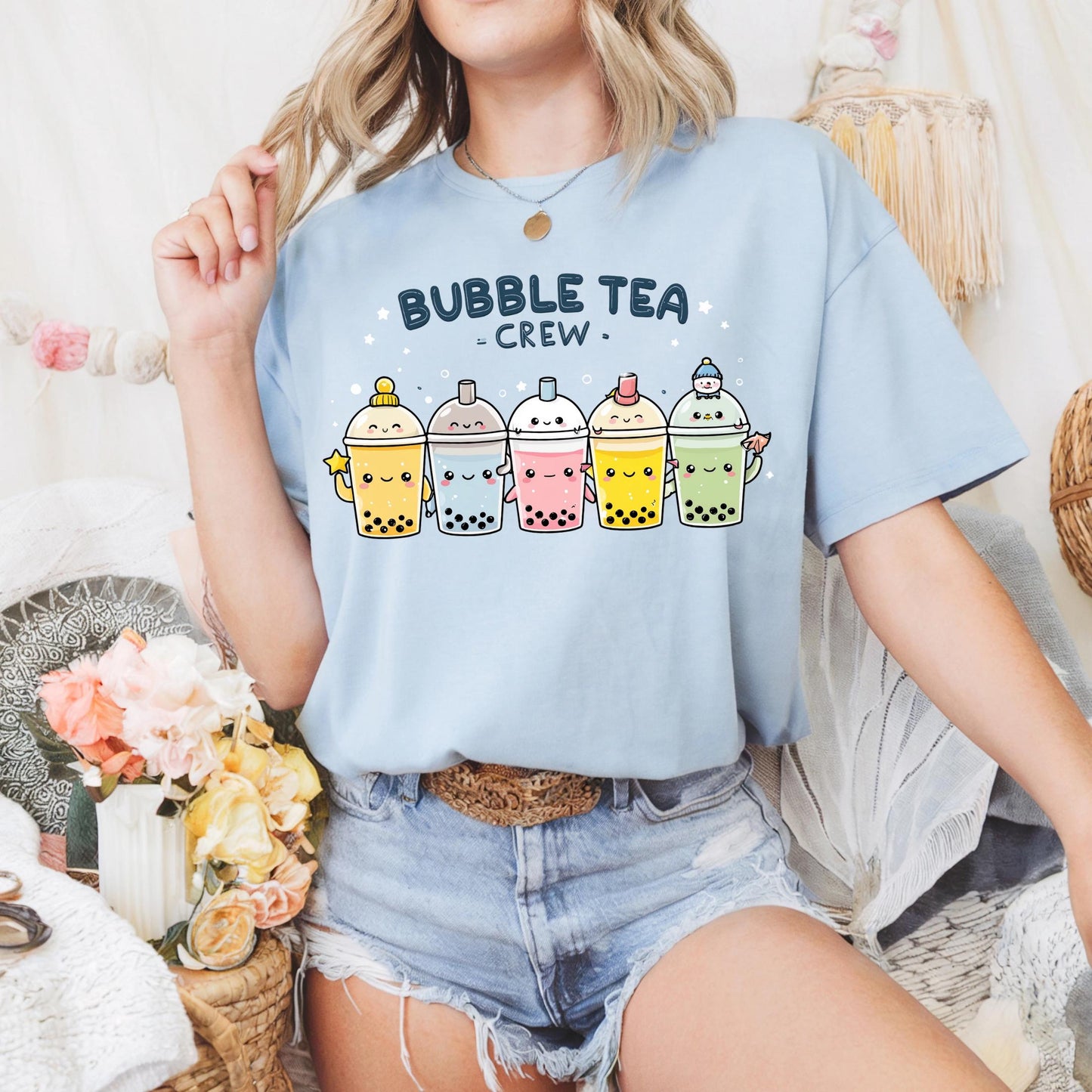 Funny Bubble Tea Group Shirt - Boba Crew Matching Tee, Cute Pastel Boba Drink Graphic Top for Best Friends or Couples AA69