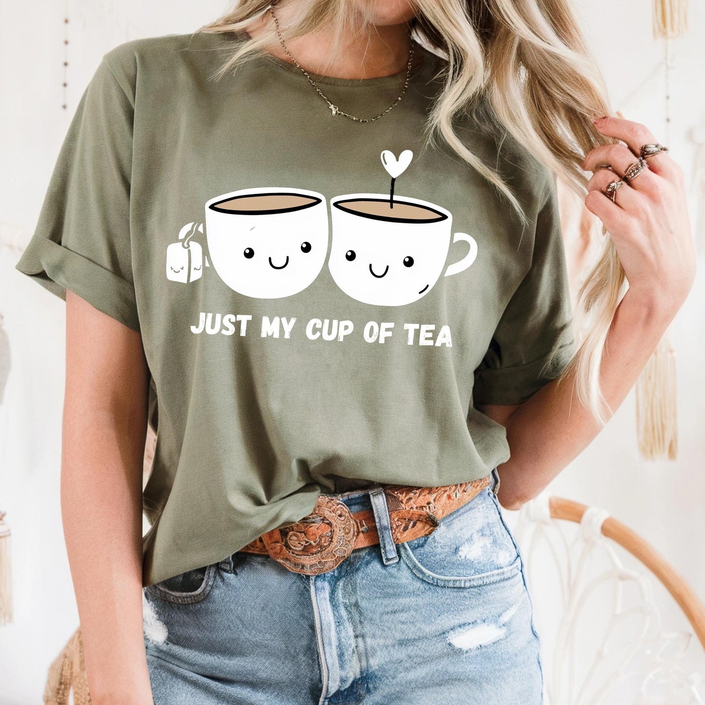 Funny Tea Lover Shirt - Just My Cup of Tea Graphic Tee for Women Men, Kawaii Cute Drink Shirt, Pun Gift for Tea Addict AA72