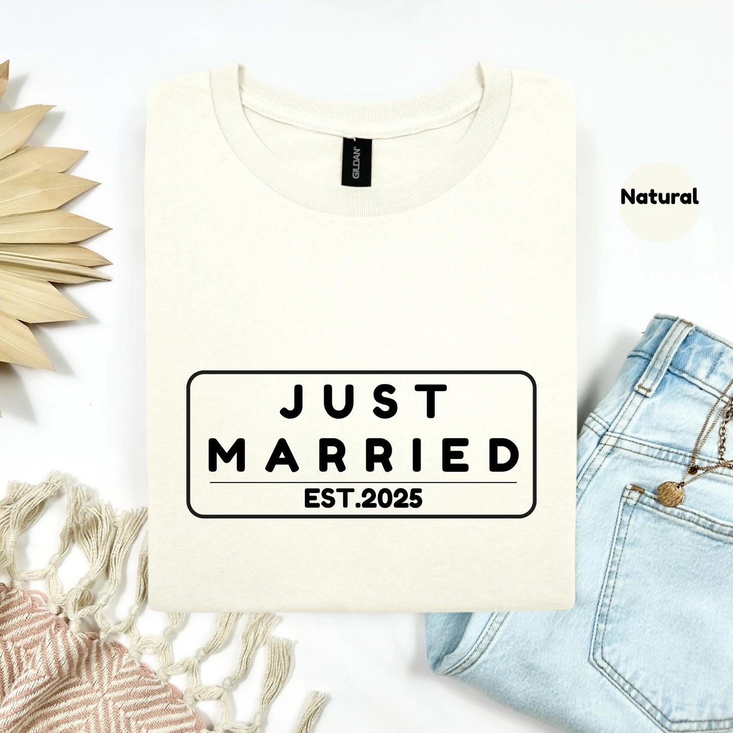 Just Married 2025 Shirt β Cute Graphic Tee for Bride or Groom, Casual Newlywed Gift, Minimal Wedding Celebration Top AA74