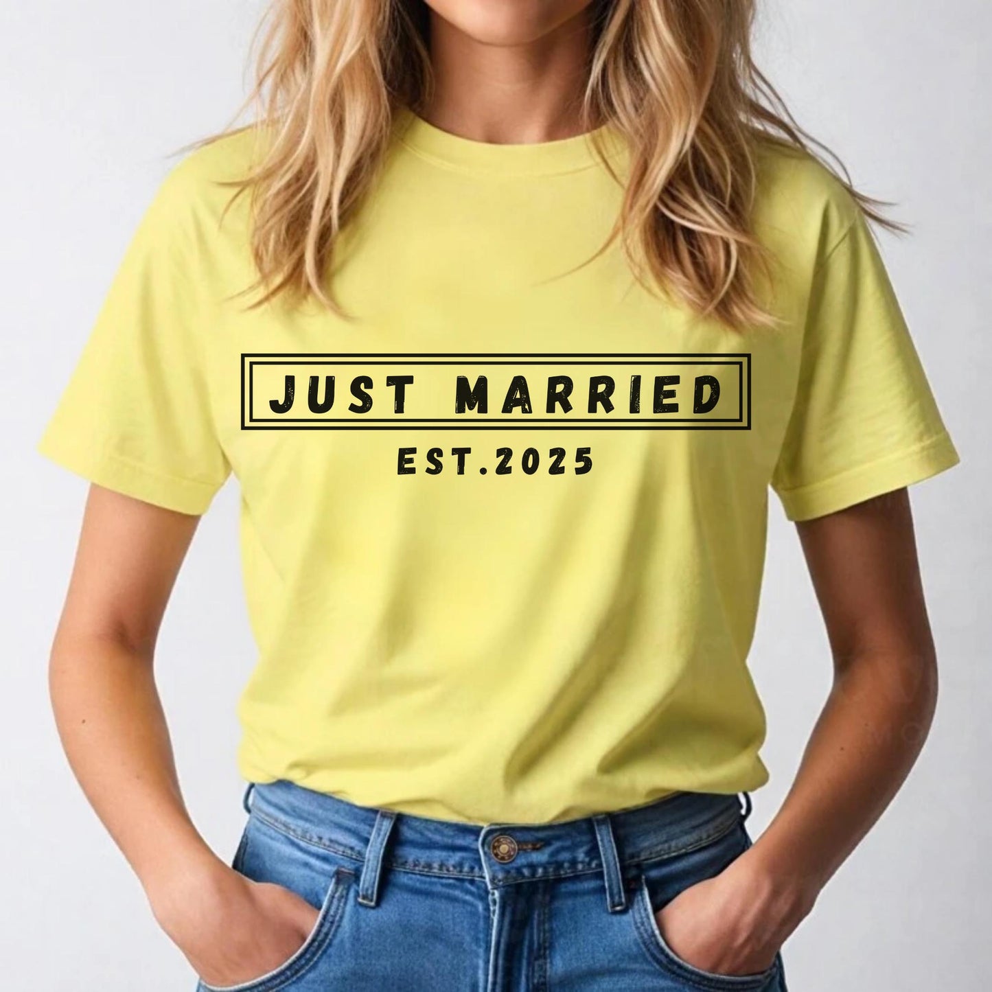 Just Married Est.2025 Bride Shirt – Gift for Newlywed Women, Wedding Day Tee, Minimalist Romantic Graphic Shirt for Her AA75
