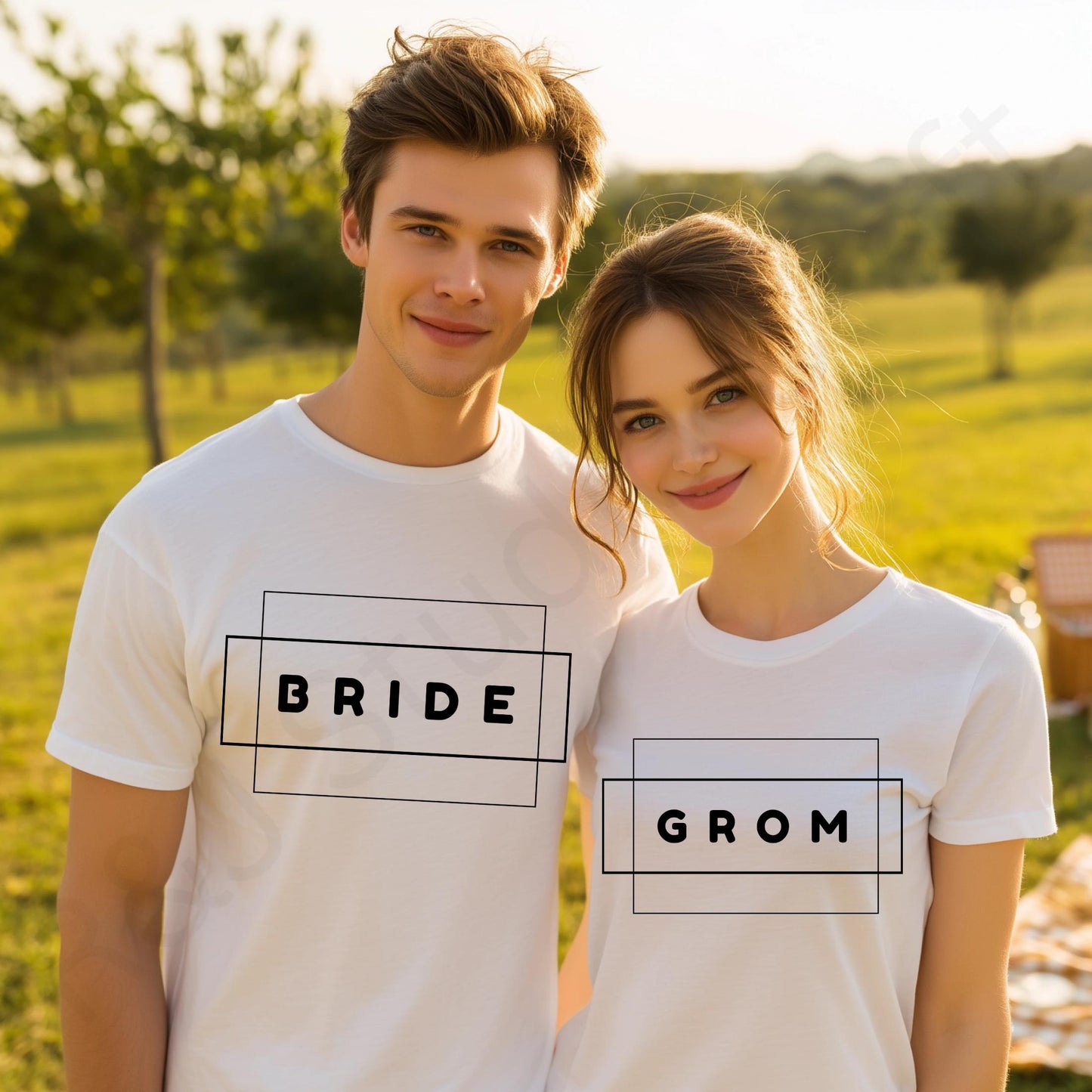 Funny Bride and Grom Shirts Set β Matching Wedding Couple T-Shirts with Typo Design, Newlywed Honeymoon Outfit Gift AA76
