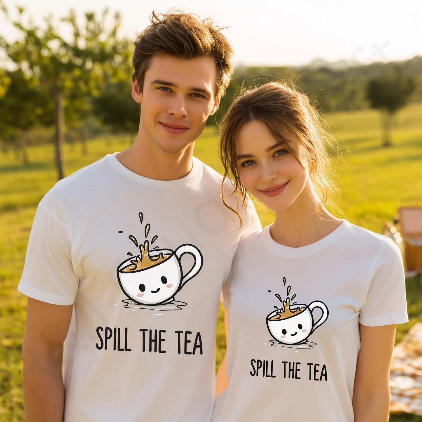 Spill the Tea Matching Shirts β Cute Couple Gossip Tees, Funny Graphic T-Shirts for Him and Her, Trendy Slang Shirt Set AA77