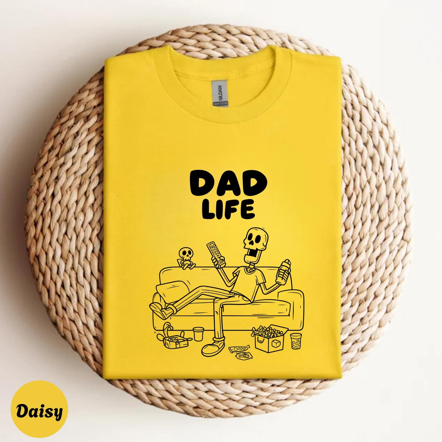 Retro Dad Life Skeleton Tee β Lazy Skeleton Father Graphic Shirt, Funny Pastel Gift for Cool Dads, Cartoon Line Art T-Shirt AA80
