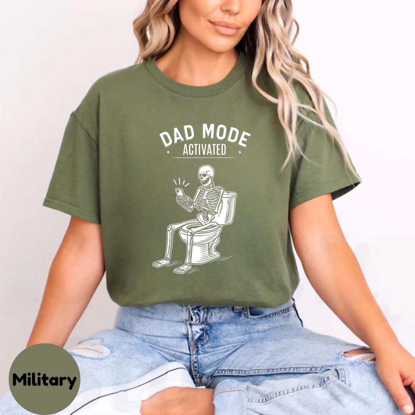 Dad Mode Activated Shirt – Funny Skeleton on Toilet T-Shirt, Father’s Day Gift for Dads, Sarcastic Bathroom Humor Tee AA88