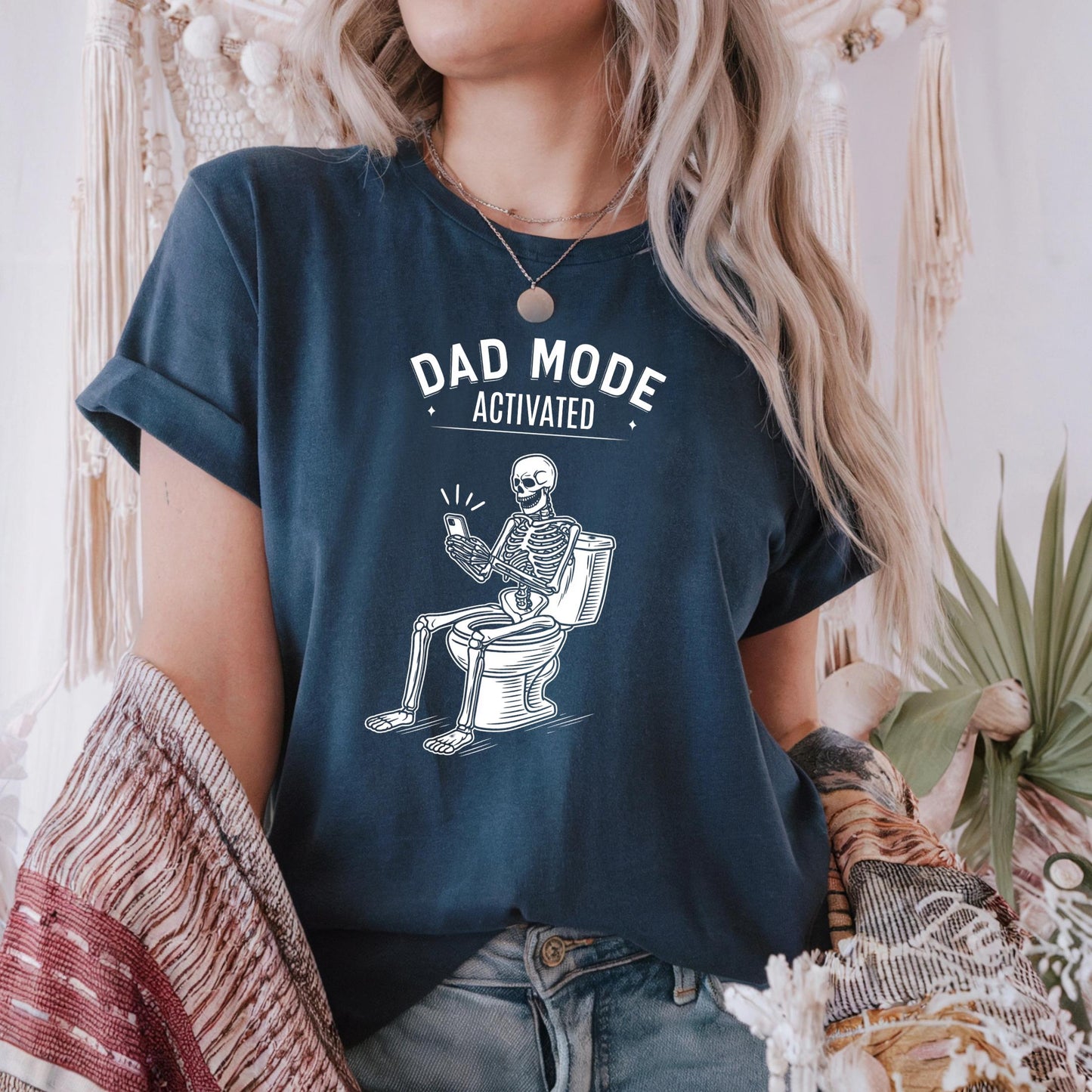 Dad Mode Activated Shirt – Funny Skeleton on Toilet T-Shirt, Father’s Day Gift for Dads, Sarcastic Bathroom Humor Tee AA88