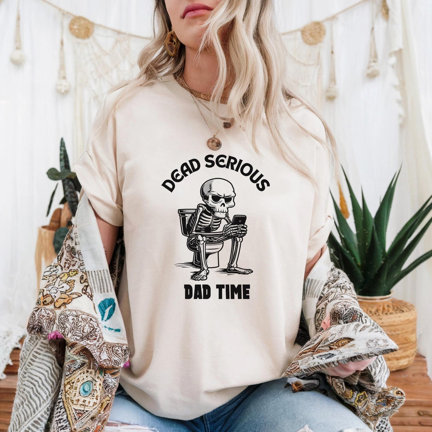Dead Serious Dad Time Shirt – Funny Skeleton Toilet Tee for Dads, Sarcastic Father’s Day Gift, Bathroom Break Humor T-Shirt AA89