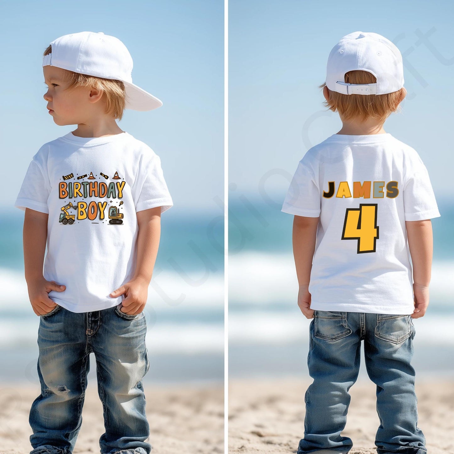 Custom Name Construction Birthday Shirt for Toddler Boys - Personalized Digger Party Tee with Age Number Back Print AA92