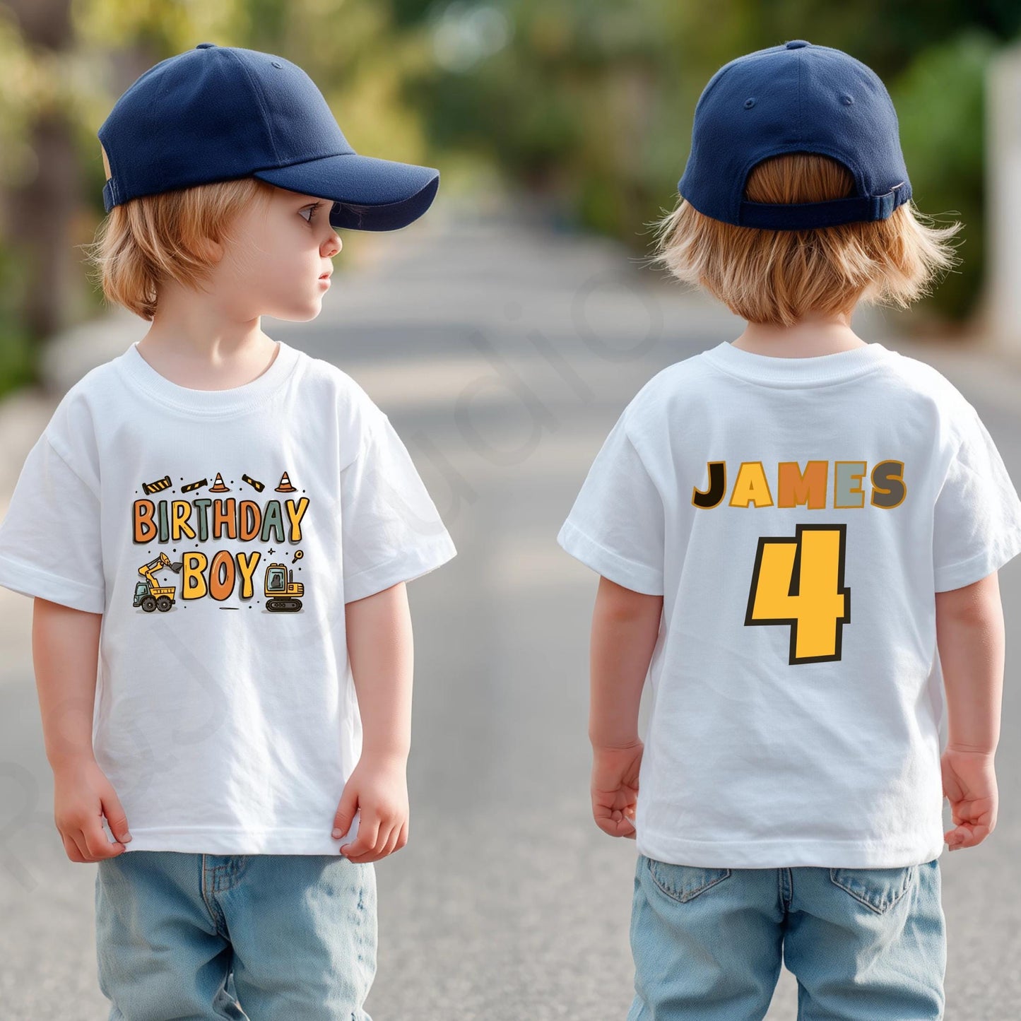 Custom Name Construction Birthday Shirt for Toddler Boys - Personalized Digger Party Tee with Age Number Back Print AA92