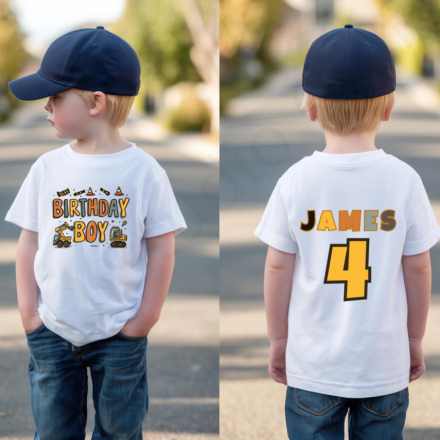 Custom Name Construction Birthday Shirt for Toddler Boys - Personalized Digger Party Tee with Age Number Back Print AA92