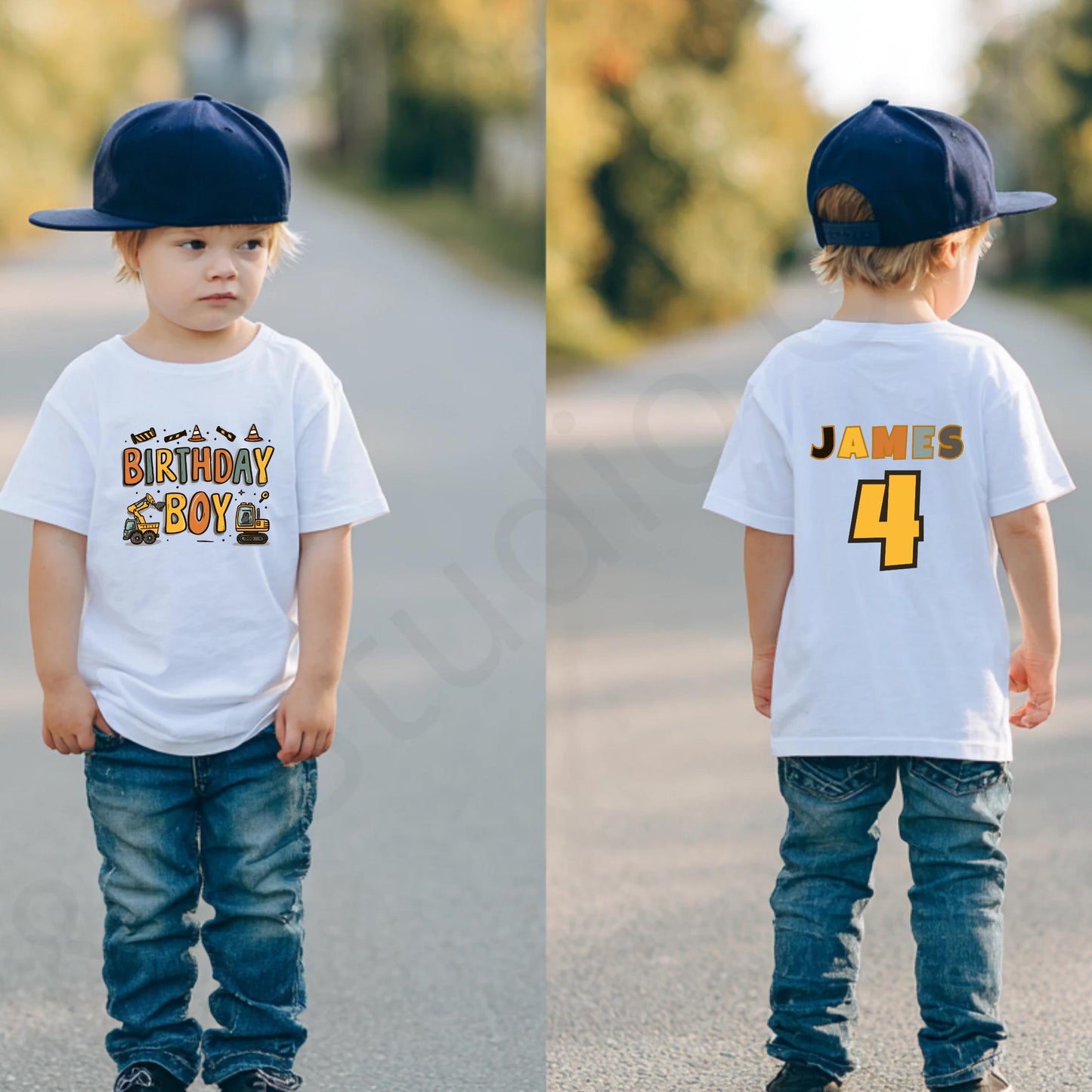 Custom Name Construction Birthday Shirt for Toddler Boys - Personalized Digger Party Tee with Age Number Back Print AA92