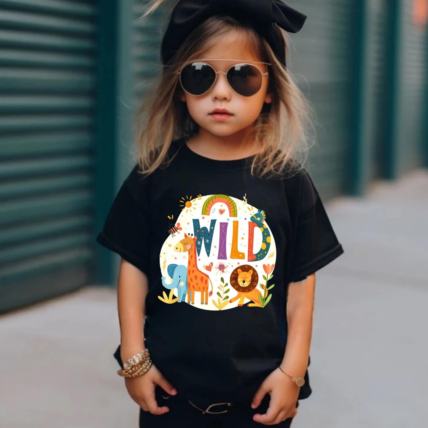 Boho Jungle Wild Animal Shirt for Kids - Giraffe Lion Elephant Safari Toddler Tee for Girls Birthday or Everyday Fun AA100