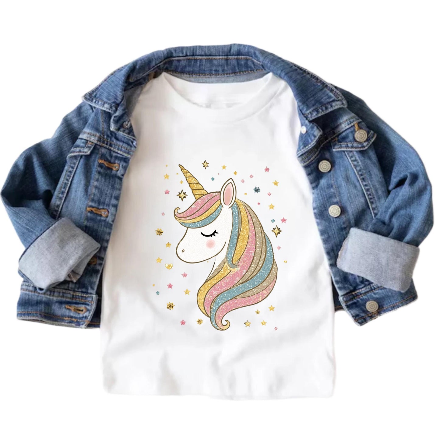 Pastel Glitter Unicorn Shirt for Women - Boho Rainbow Aesthetic Tee with Sparkle Stars, Cute Magical Graphic Gift AA102