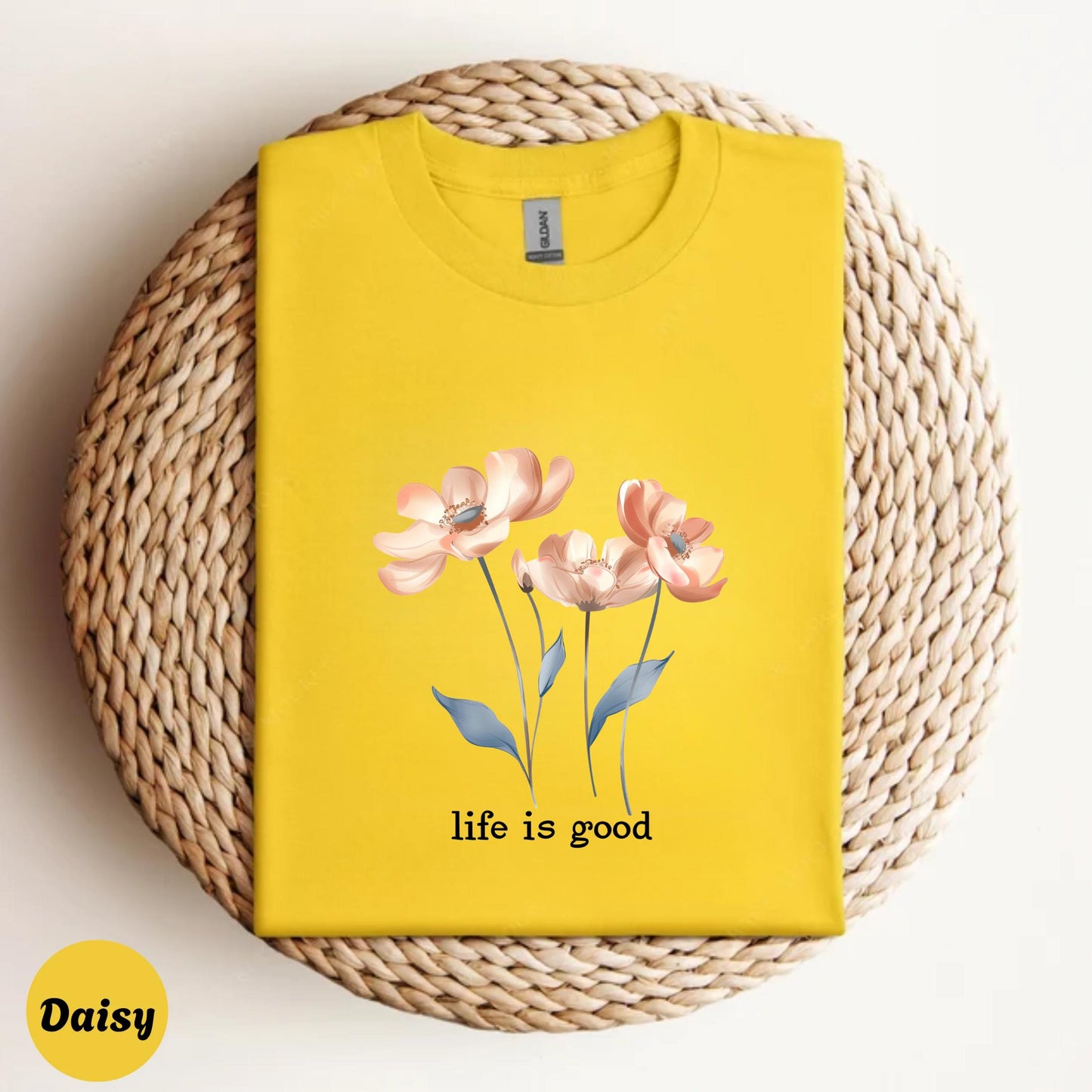 Minimal Floral Life Is Good Shirt Women’s Motivational Quote Tee Modern Graphic TShirt Soft Calm Self Care Daily Outfit AA109