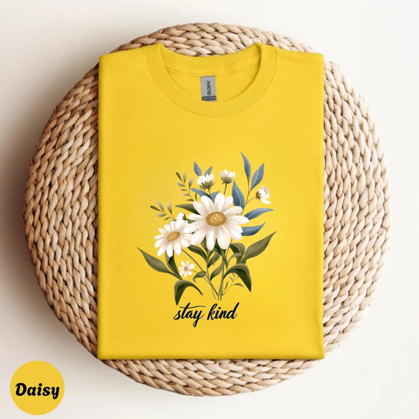 Minimalist Floral Stay Kind Shirt Mindful Living Tee Positive Affirmation TShirt for Women Calm Energy Comfortwear Style AA111