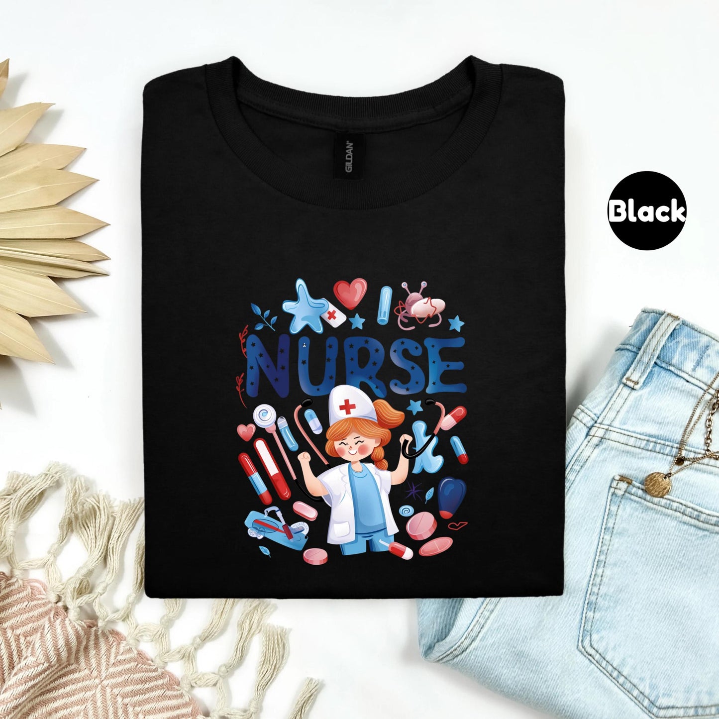 Thank You Nurse Shirt Cheerful Medical Cartoon Tee RN Appreciation Gift for Women Cute Healthcare Worker TShirt Idea AA112
