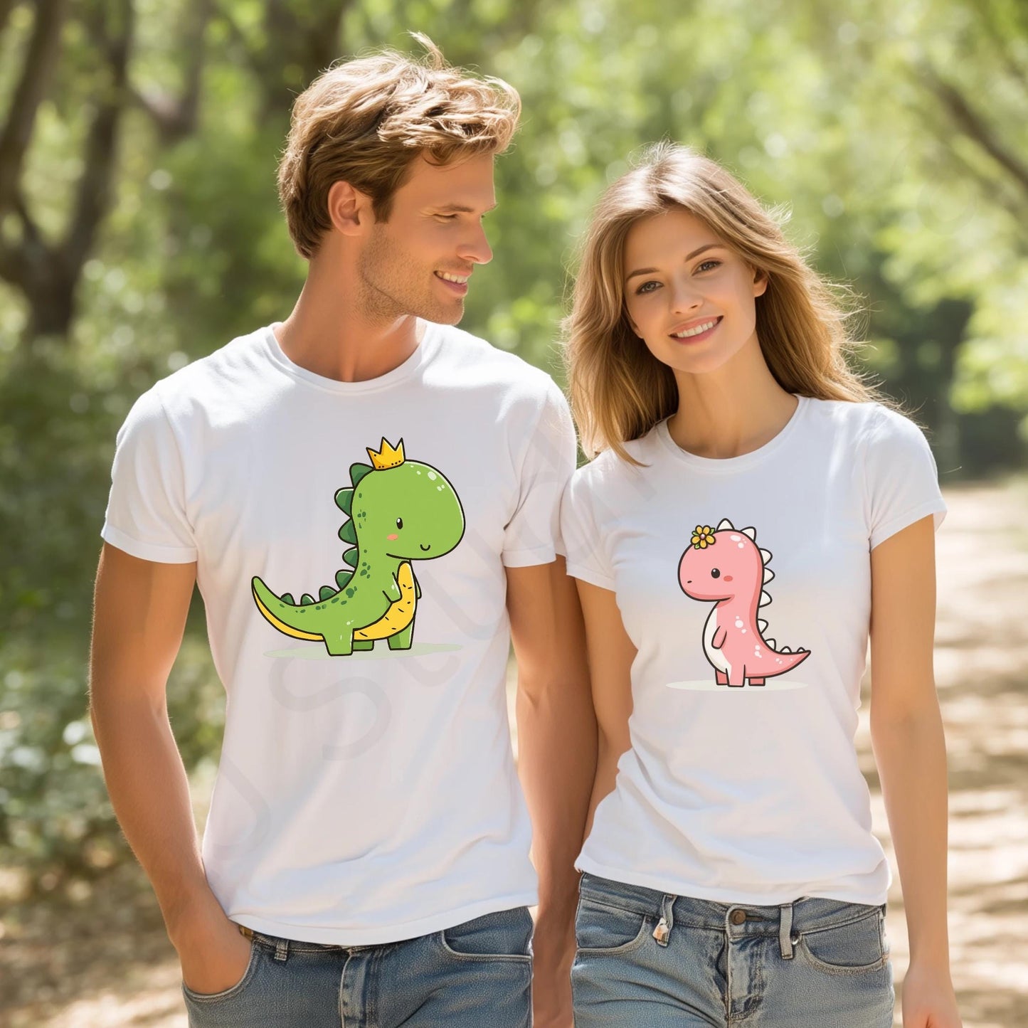 Minimalist Couple Dinosaur Shirt Matching Cute Dinos TShirt Set for Boyfriend and Girlfriend Sweet Relationship Gift Tee AA114
