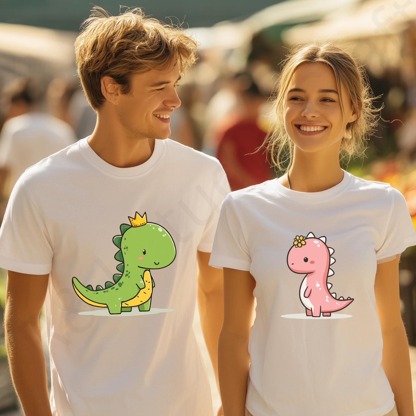 Minimalist Couple Dinosaur Shirt Matching Cute Dinos TShirt Set for Boyfriend and Girlfriend Sweet Relationship Gift Tee AA114